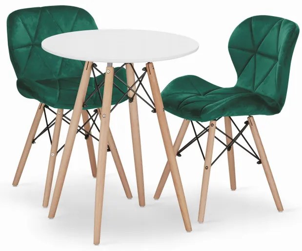 Jedálenský stôl TODI biely 60 cm s dvoma stoličkami LAGO zelené