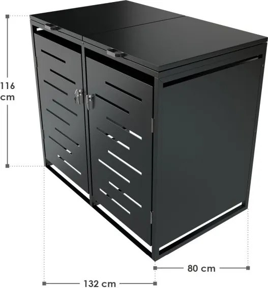 Kovový prístrešok pre 2 popolnice, antracit, 132×116×80 cm