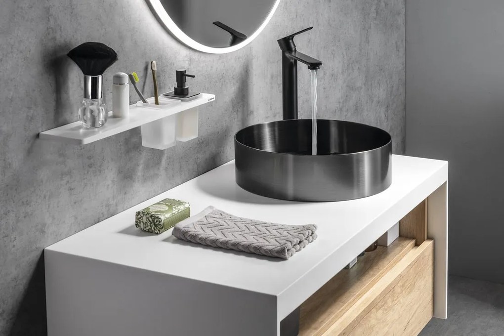 Sapho Sapho, ABELINE rohová polica Rockstone 250x250mm, biela matná, AE250-0101