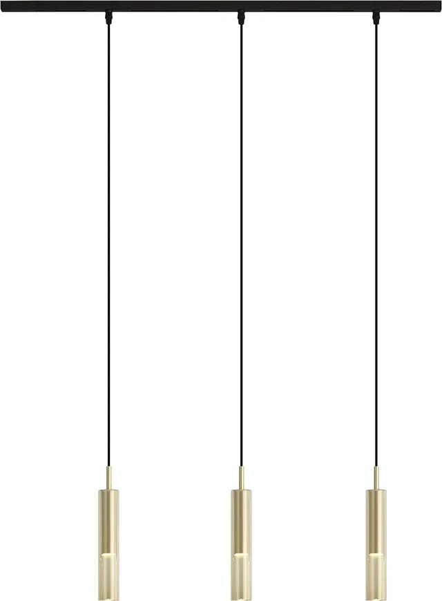 Moderný koľajnicový systém čierny s 3 závesnými svietidlami zlatý s jantárovým sklom 1-fázový - Slimline Loyce