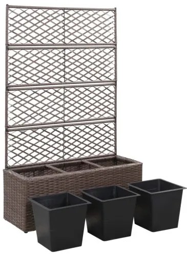 vidaXL Kvetináč s mriežkou, 3 nádoby 83x30x130 cm, polyratan, hnedý-
