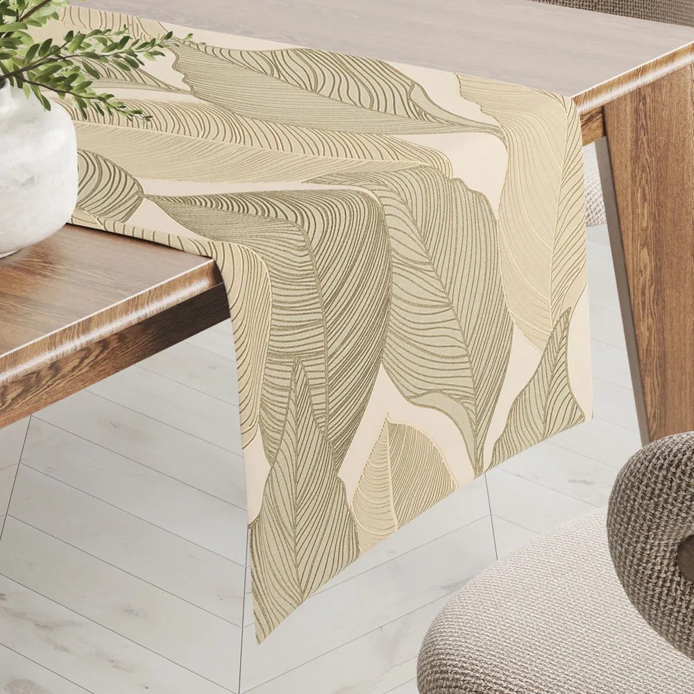Biante Zamatový behúň na stôl Tamara TMR-046 Prírodné popínavé listy na krémovom 20x120 cm
