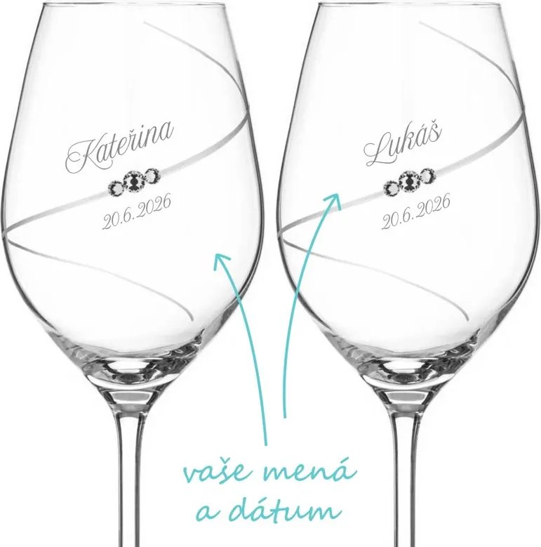 Svadobné poháre na víno Diamante Silhouette s kryštálmi Swarovski 2 ks
