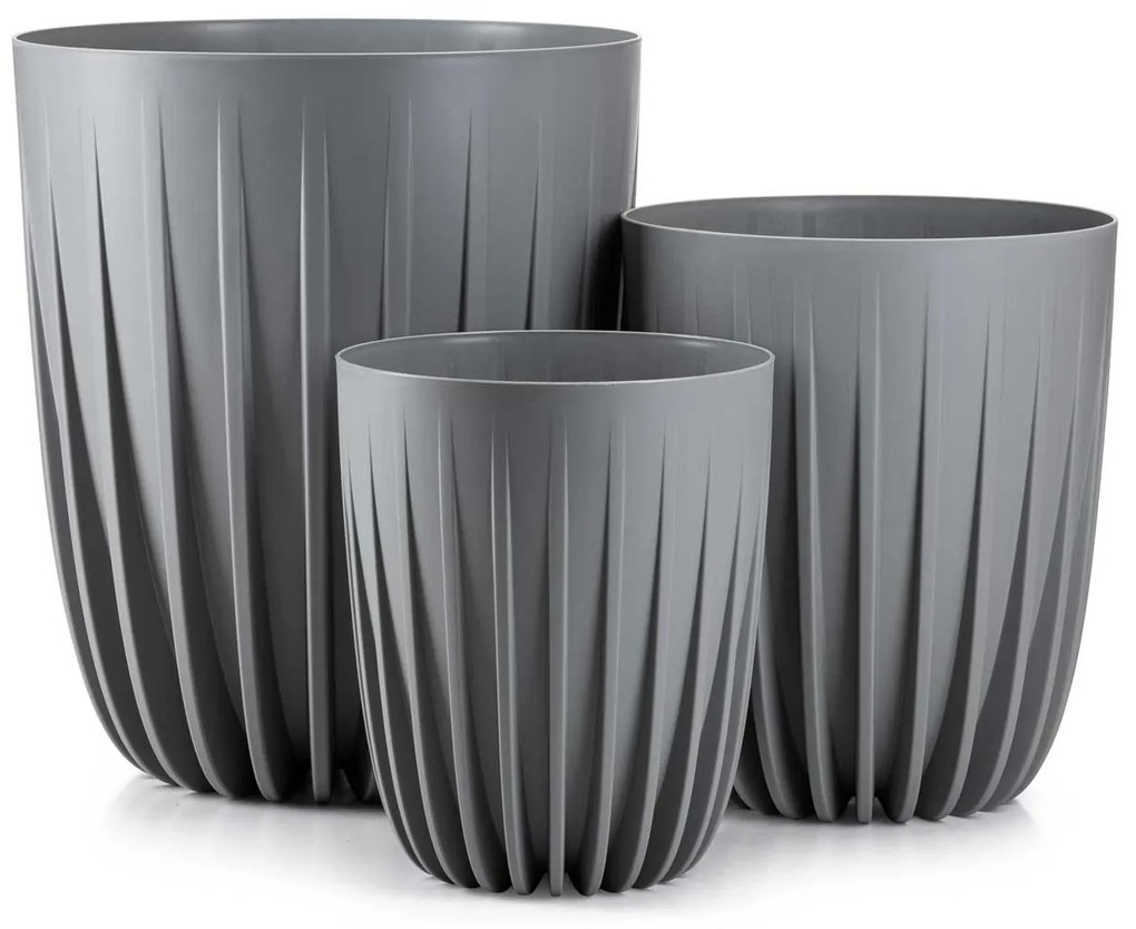 PLASTOVÝ KVETINÁČ STRIPPED 39X46 CM SIVÁ