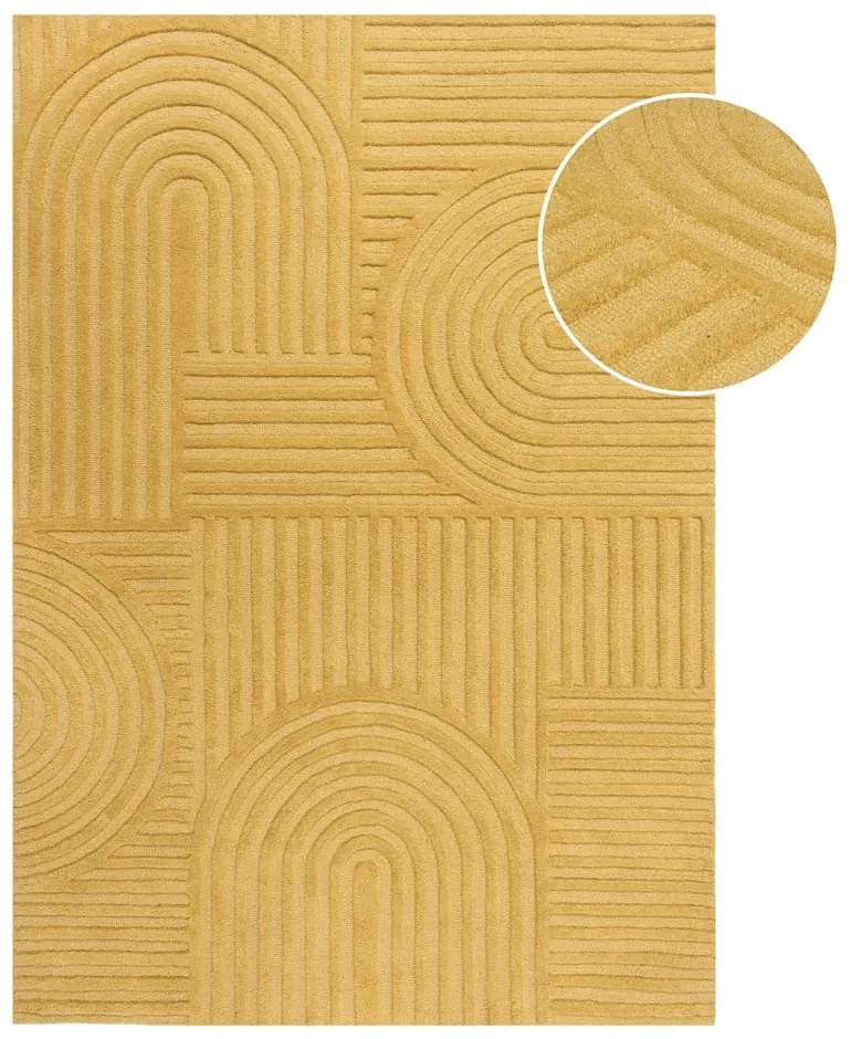 Žltý vlnený koberec Flair Rugs Zen Garden, 160 x 230 cm