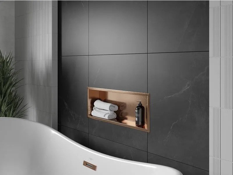 Mexen X-Wall-R, polica na zapustenie s prírubou  60 x 20 cm, medená matná - 19C0602010