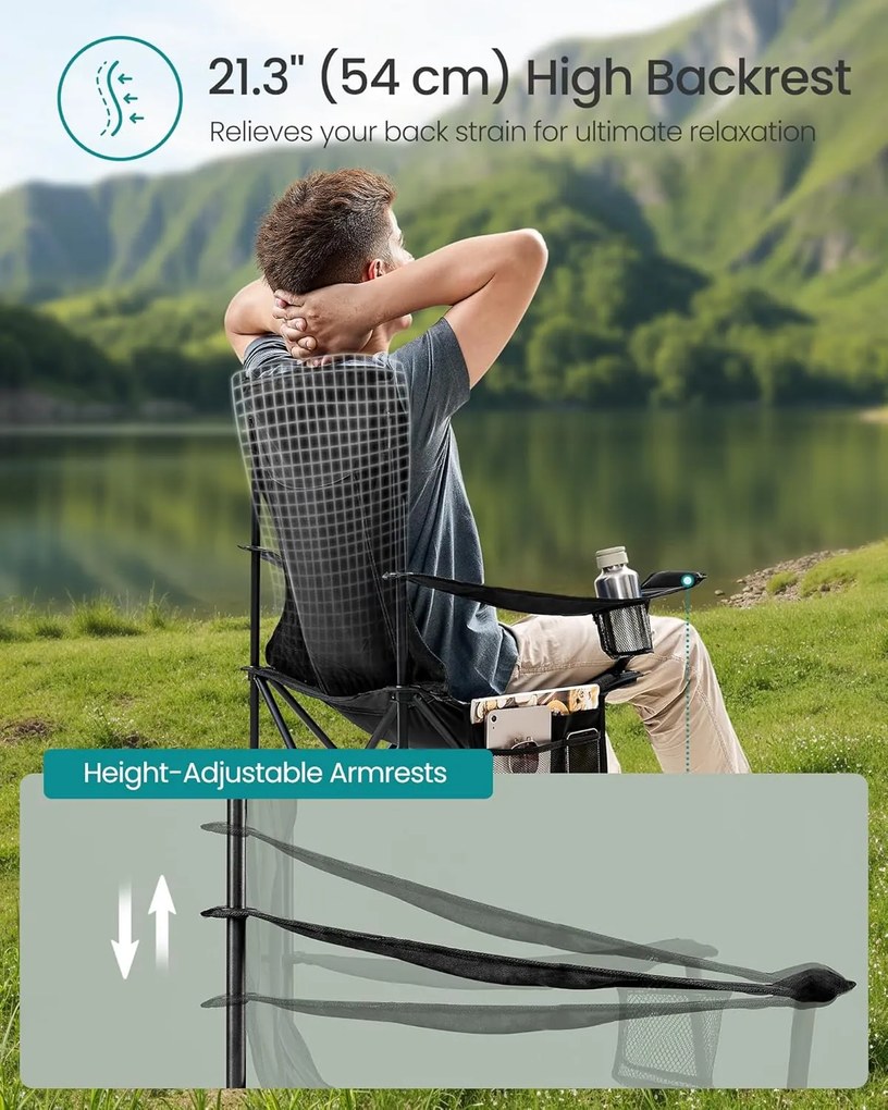 SONGMICS súprava kempingových stoličiek (2 ks), skladacie vonkajšie stoličky, čierne