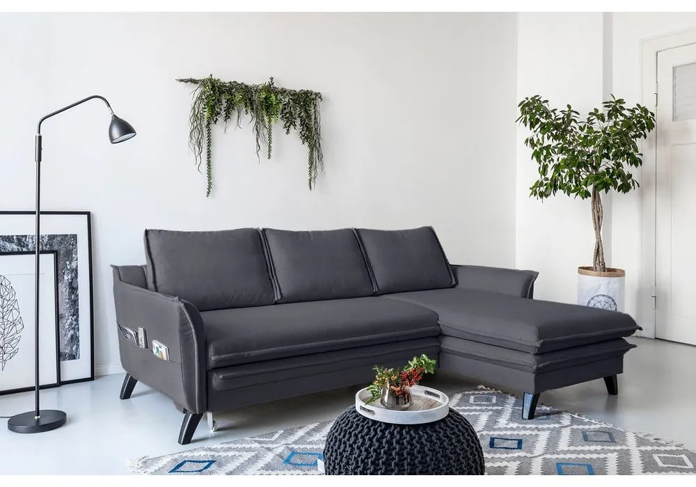 Antracitovosivá rozkladacia rohová pohovka Miuform Charming Charlie, pravý roh