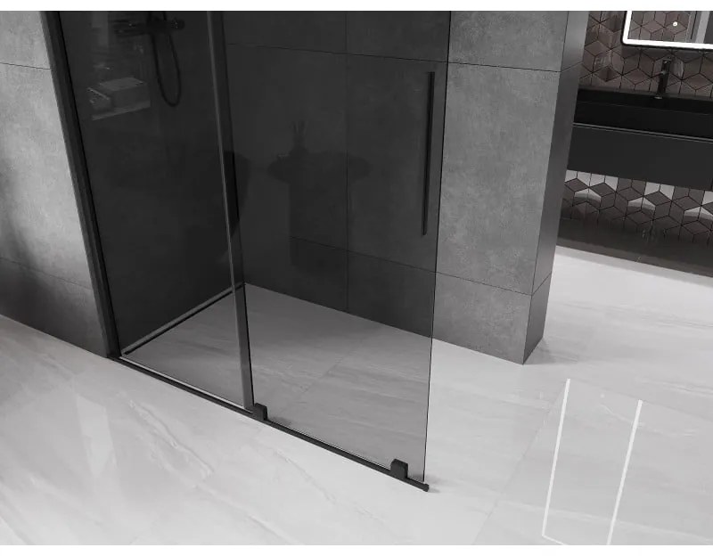 Mexen Velar, sprchová zástena s posuvnými dverami Walk-in 150 x 200 cm, 8mm šedé sklo, čierna matná, 871-150-000-43-70