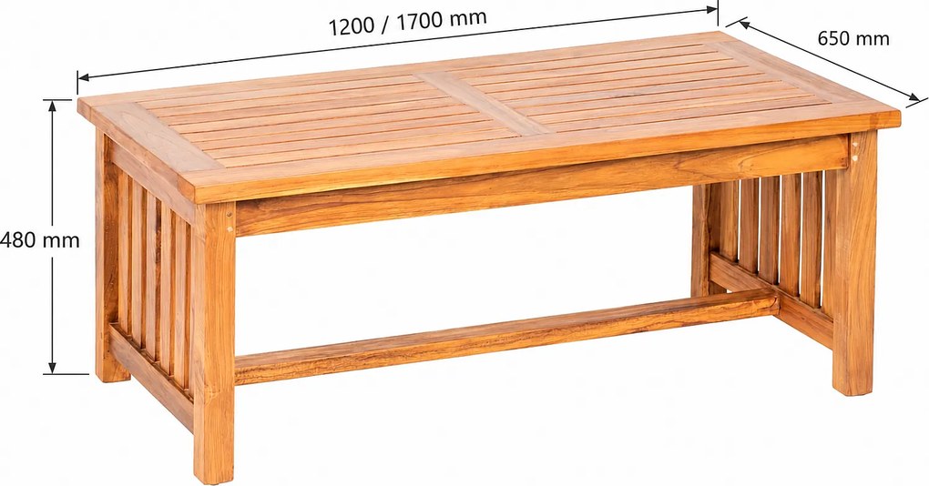 DEOKORK Teakový konferenčný stolík ROSALINE 120 × 65 × 48 cm