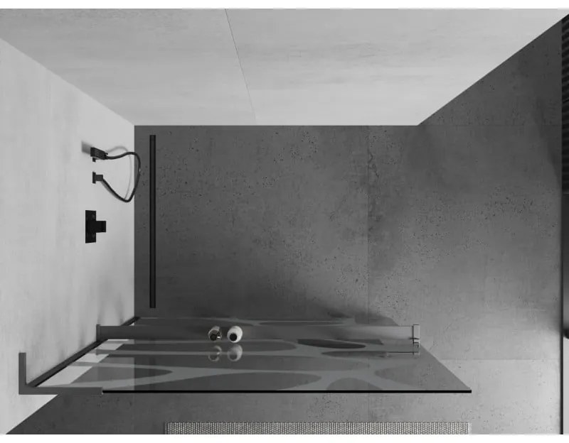 Mexen Kioto+ L, sprchová zástena Walk-In s poličkou a vešiakom 70 x 200 cm, 8mm číre sklo biely vzor, grafitový profil, 800-070-123-95-97