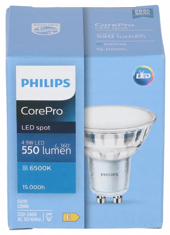 LED žiarovka Philips GU10 - 4,9 W - 550 Lm - studená biela - CorePro Premium