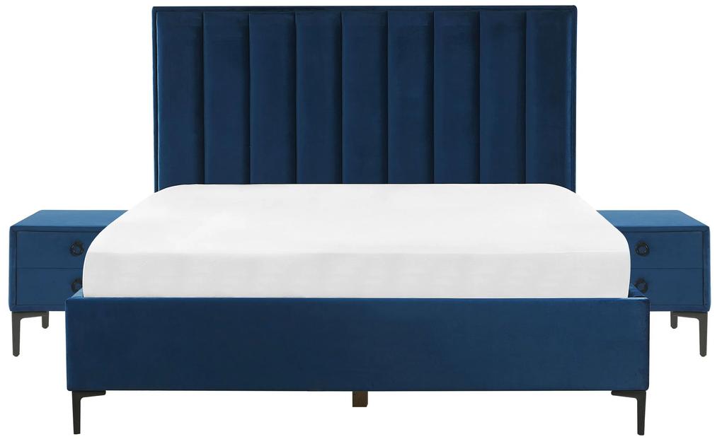Zamatový nábytok do spálne 180 x 200 cm modrý SEZANNE Beliani