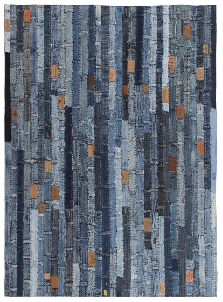 vidaXL Koberec z rifľoviny v štýle patchwork 80x150 cm, denim, modrý