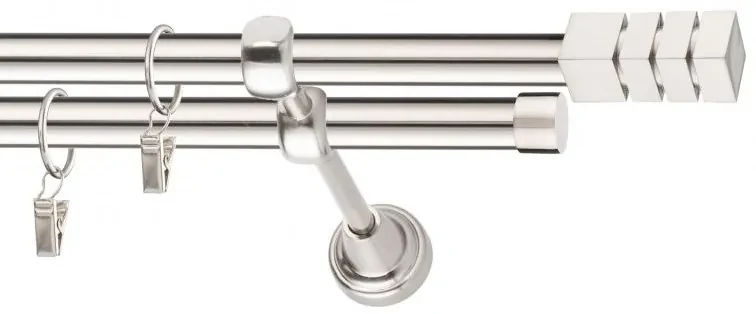 Dekorstudio Niklová dvojradová garniža NORDIC 19mm Dĺžka: 400cm, Typ uchytenia: Držiak dvojitý modern, Typ príslušenstva: Krúžky tiché so štipcami