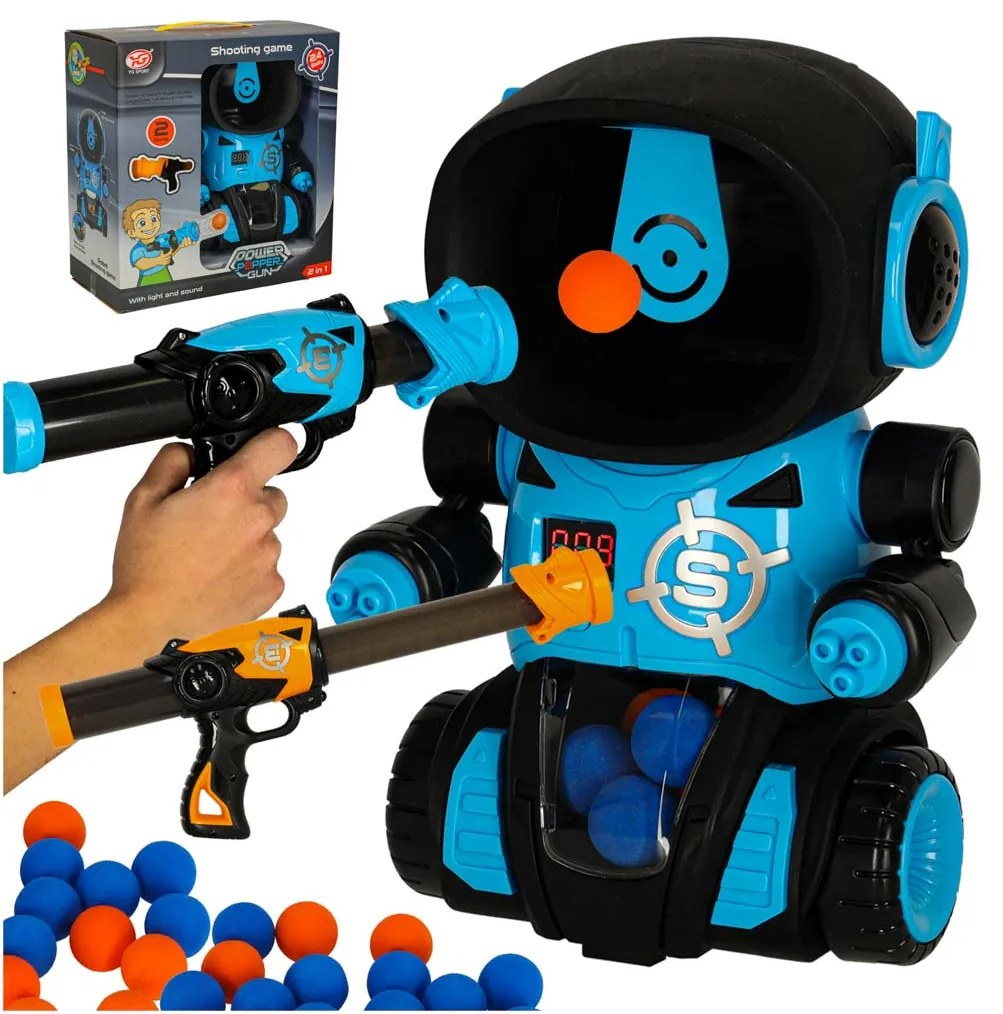 Arkádová hra s robotickým terčom KIK – 2 pištole, 24 penových loptičiek, LCD displej