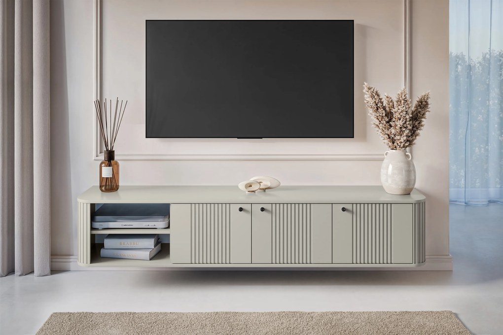 Závesný TV stolík Vespera 187 cm - kašmírová / čierna