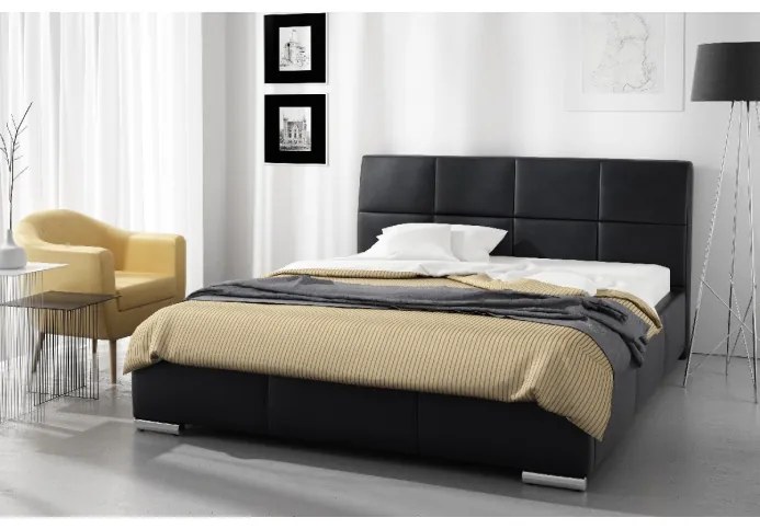 Dizajnová posteľ Prato s vysokým čelom a úložným priestorom čierna eko koža 200 x 200