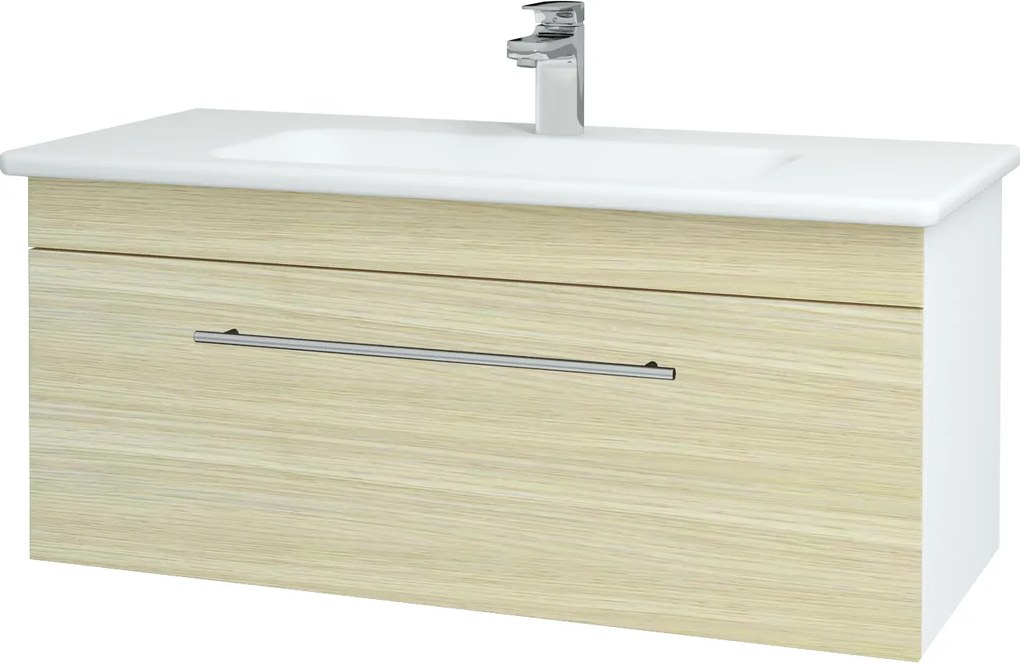 Dřevojas - Koupelnová skříň ASTON SZZ 100 - N01 Bílá lesk / Úchytka T02 / D04 Dub (131050B)