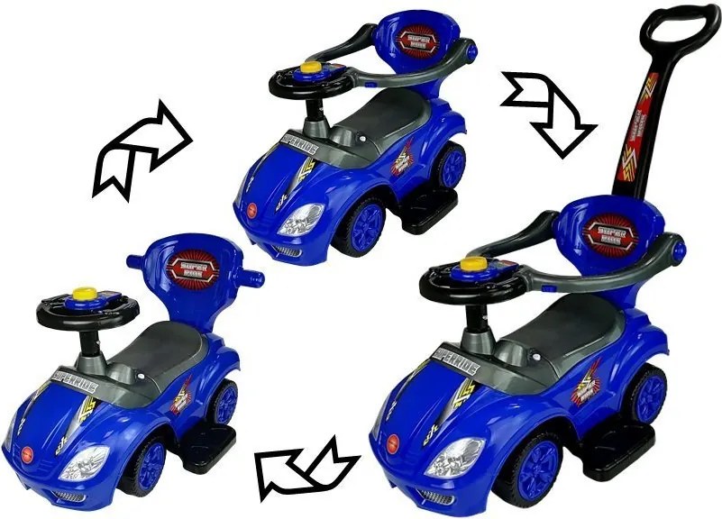 LEAN CARS Mega Car 3v1 Push Ride Blue