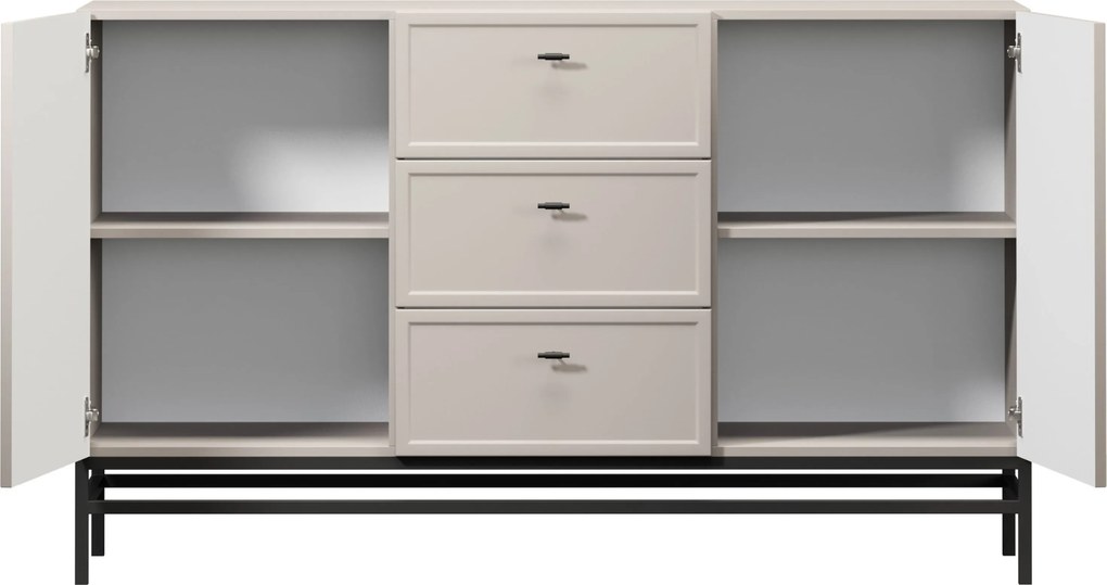 Komoda Lorini 150 cm na stojane - kašmírová / čierne úchytky T