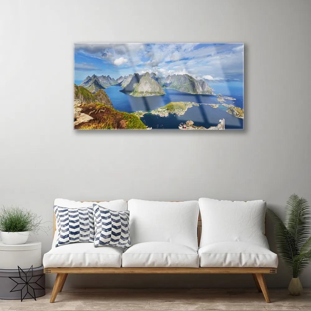 Skleneny obraz Hory more záliv krajina 120x60 cm
