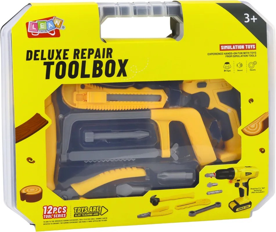 LEAN Toys Detská sada náradia vŕtačka skrutkovač svetlá zvuky kufrík