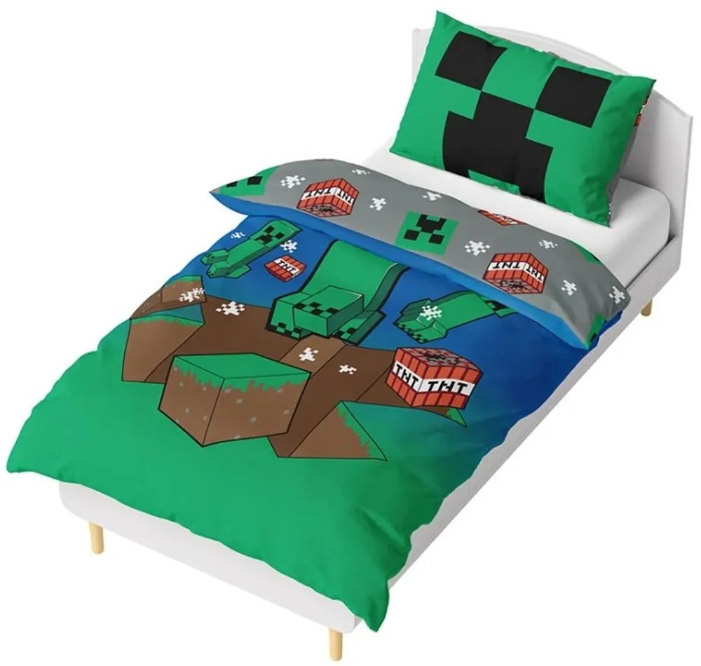 Obojstranné bavlnené posteľné obliečky Minecraft Creeper Explode - 100% bavlna - 70 x 90 cm + 140 x 200 cm