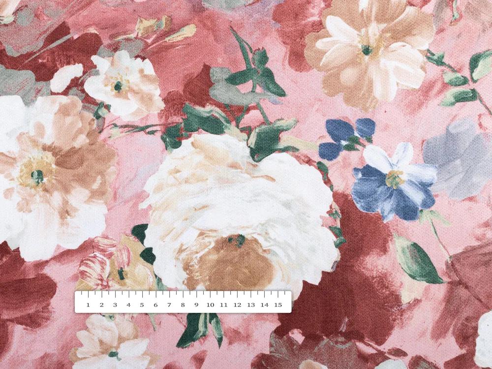 Biante Dekoračná obliečka na vankúš s lemom PM-054 Maľované kvety na ružovom 35 x 45 cm