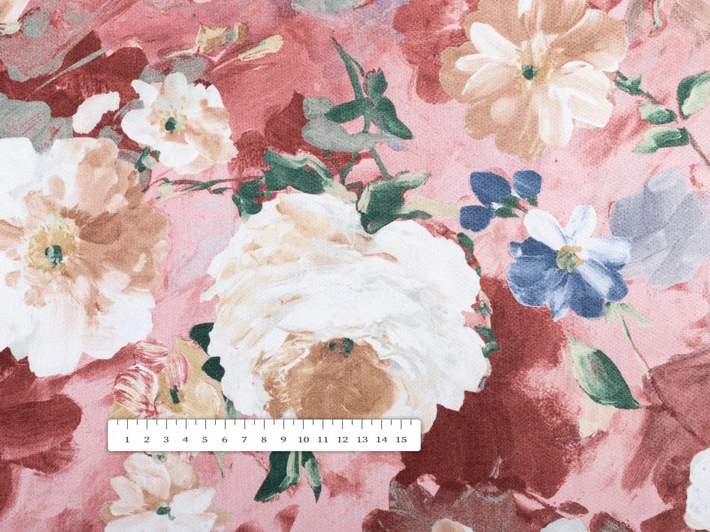 Biante Dekoračný behúň na stôl PM-054 Maľované kvety na ružovom 45x120 cm