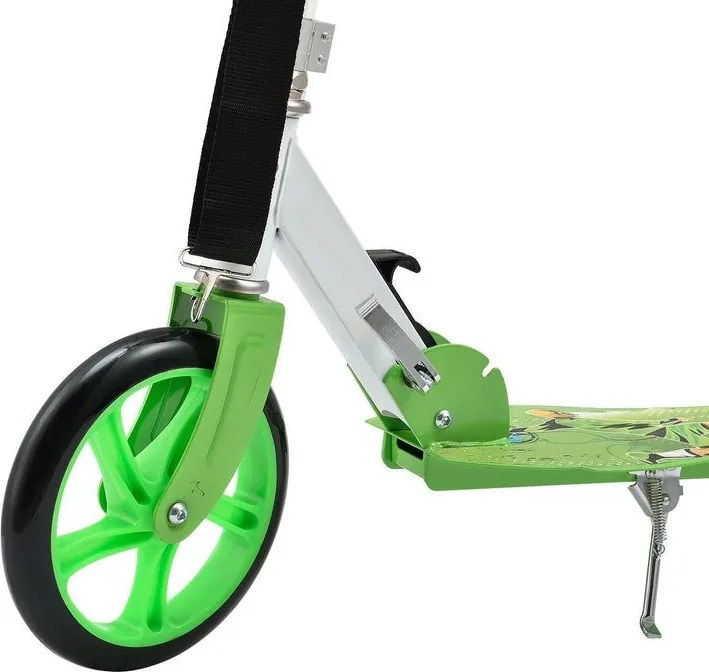 Detský kolobežka s veľkými kolesami a popruhom, zelená