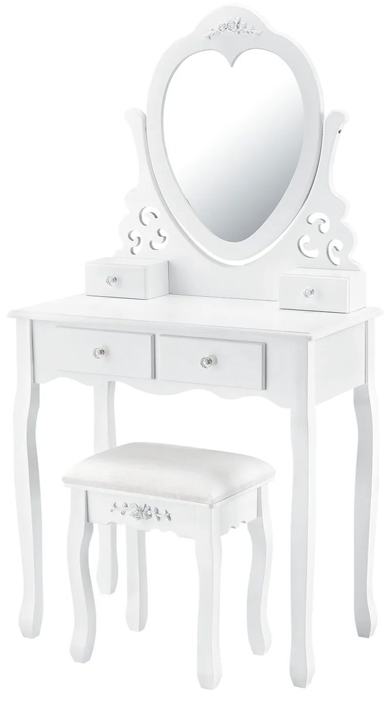 Juskys Toaletný stolík "Julia" biely so srdcovým zrkadlom a s taburetkou