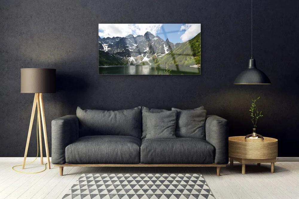 Obraz na skle Hora jazero les príroda 120x60 cm
