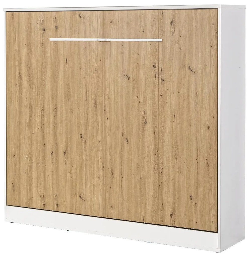 Sklápacia posteľ 160 Perfecto II (biela + dub + biela) (horizontálna) (bez osvetlenia). Akcia -20%. Vlastná spoľahlivá doprava až k Vám domov. 1128907