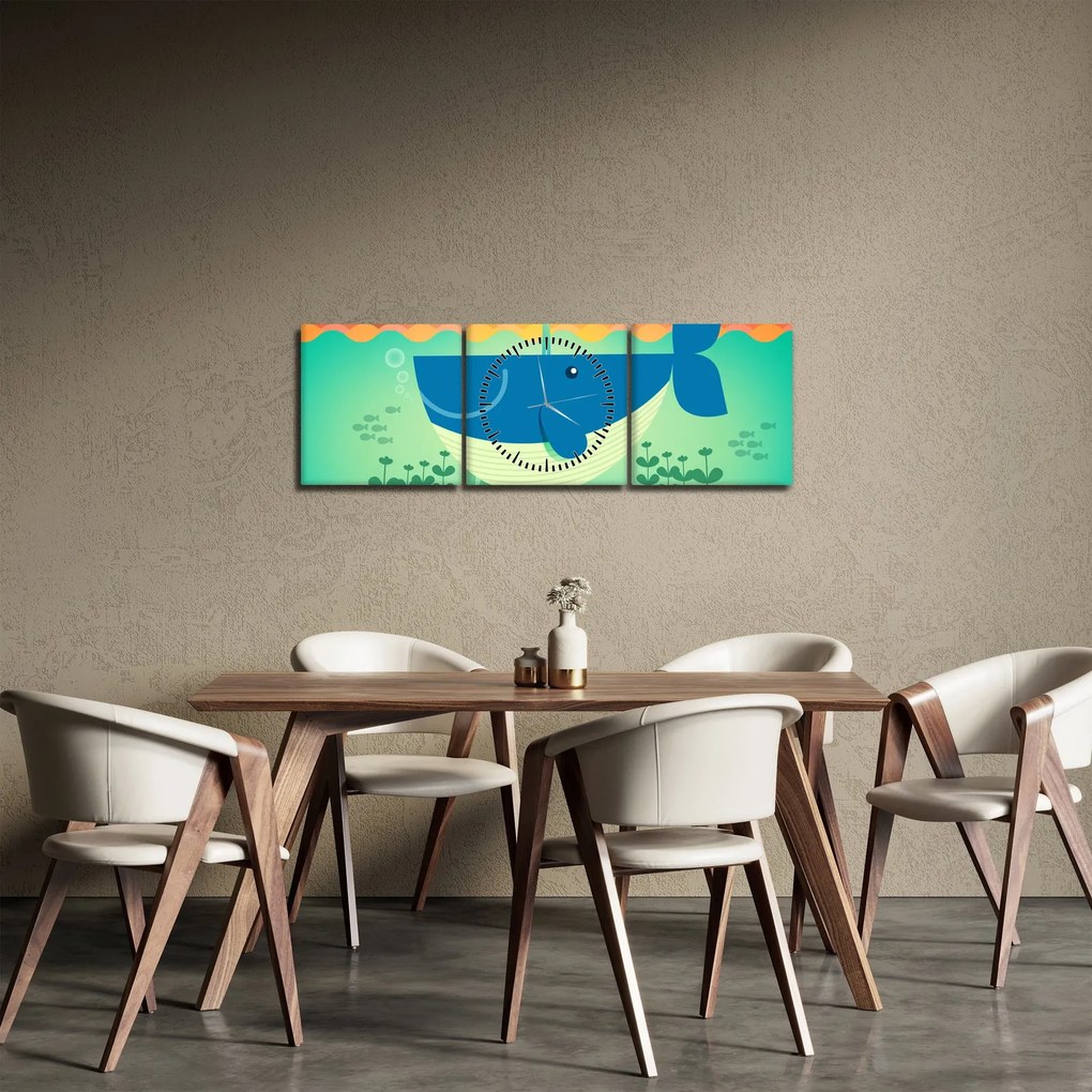Obraz - Veselá veľryba (s hodinami) (90x30 cm)