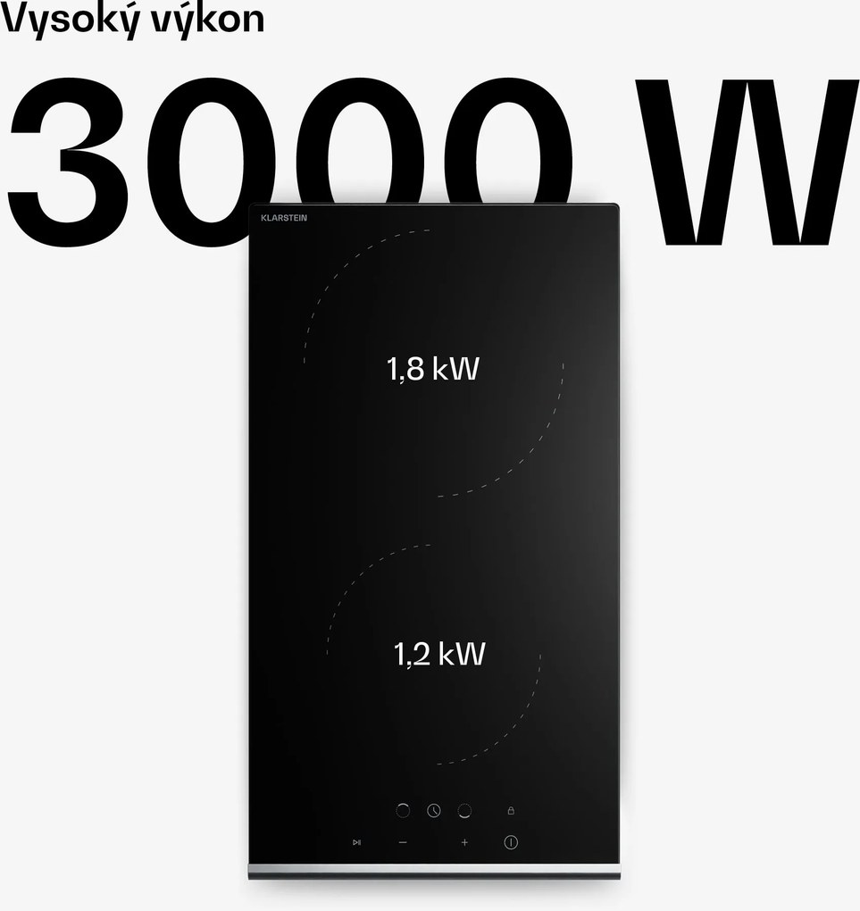 Klarstein Verosteel sklokeramická varná doska, Minimalistická, výkonná, 2 varné zóny, 3000 W, 30 cm
