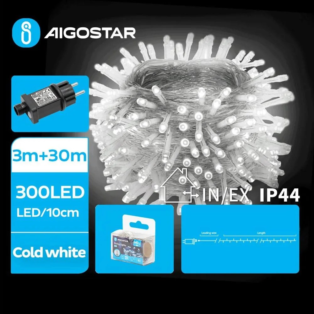 Aigostar - vonkajší LED reťaz 300xLED/8 funkcií 33 m IP44 studená biela