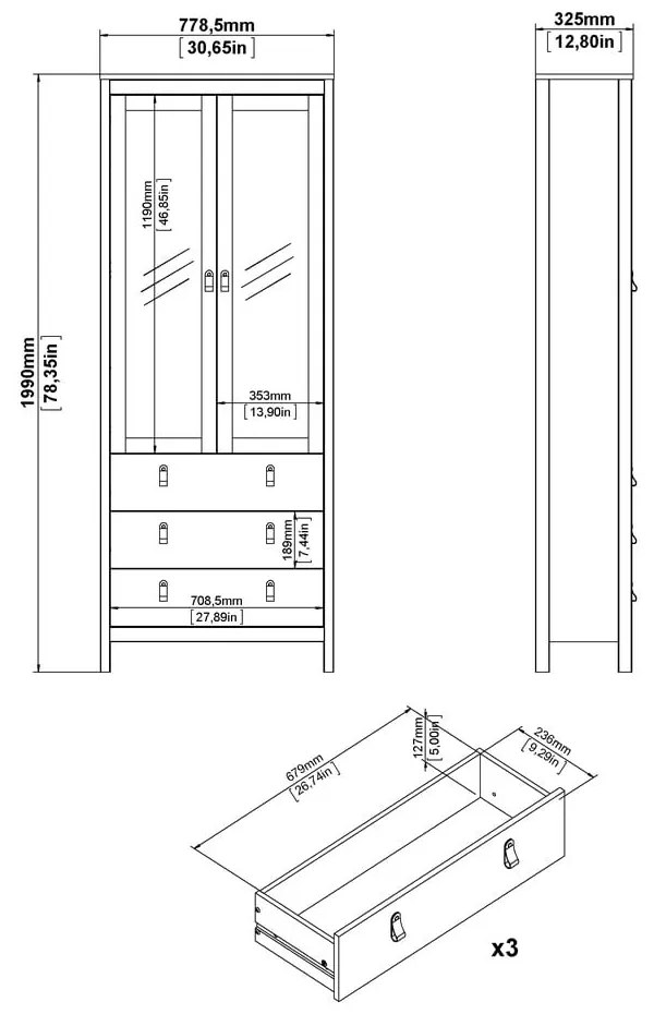 Biela vitrína 78x199 cm Madrid – Tvilum