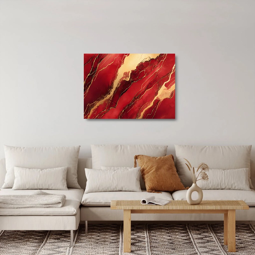Sklenený obraz - Červeno-zlatý mramor (70x50 cm)
