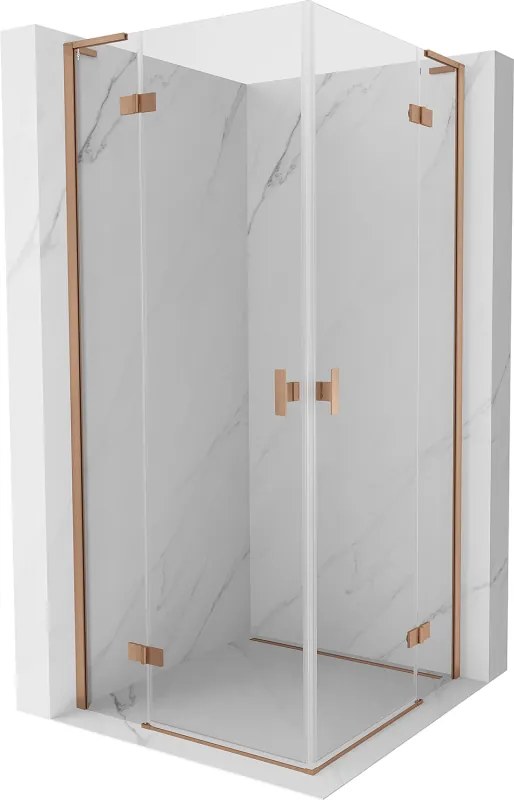 Mexen Mist-H L Duo, 2-krídlový sprchový kút 100 x 100 cm, číre sklo, medený matný profil, 8A5L-100L-100P-65-00