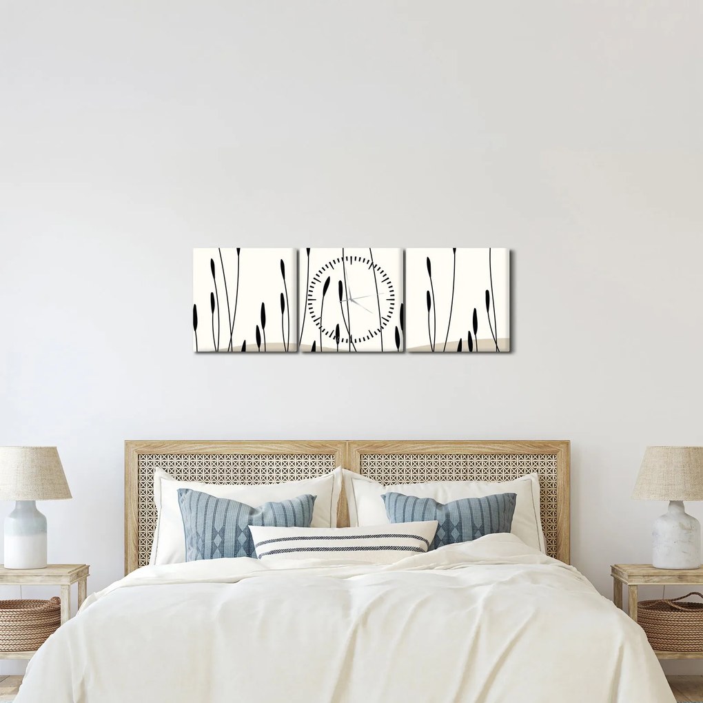 Obraz - Grafická lúka N⁰3 (s hodinami) (90x30 cm)