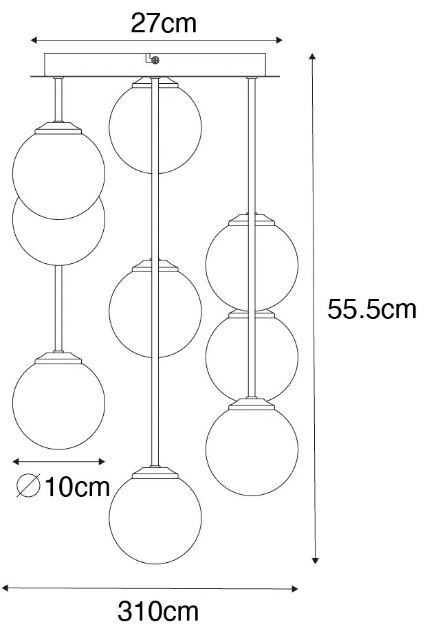 Art Deco stropné svietidlo zlaté s ružovým sklom 9-žiarovkové - Atény
