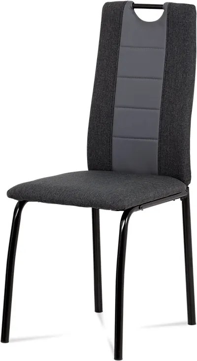 jedálenská stolička látka antracit + šedá ekokoža, kov matná čierna
