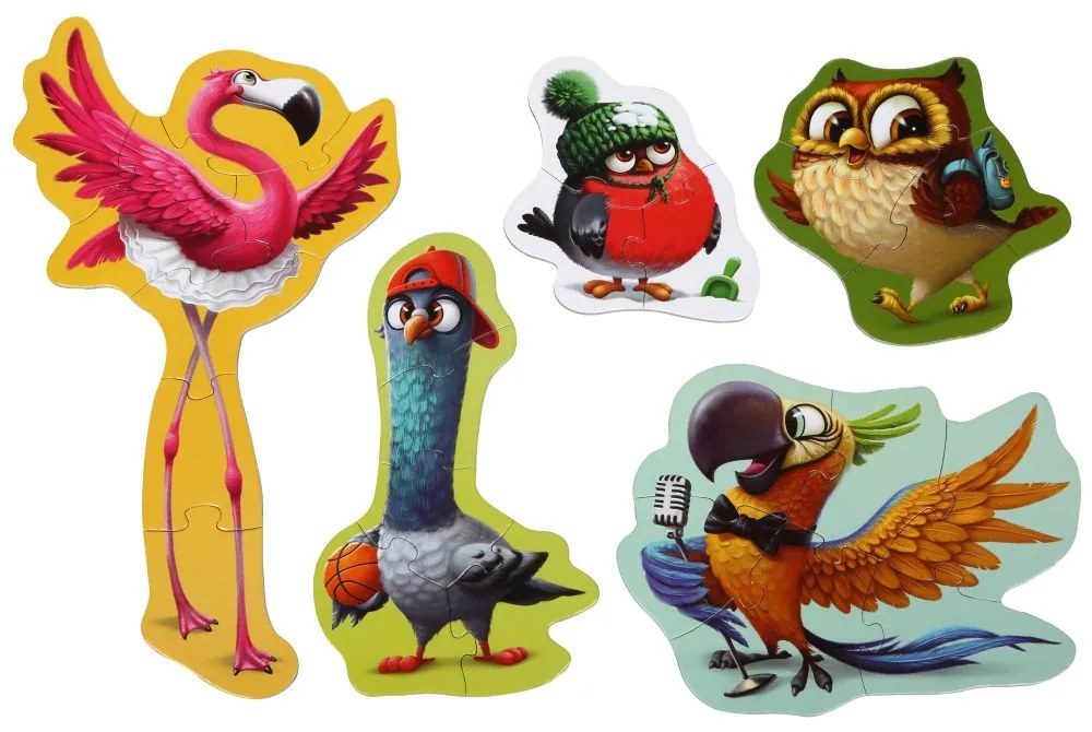 Puzzlika 14255 Ptáci 5v1 5 obrázků z 25 dielov