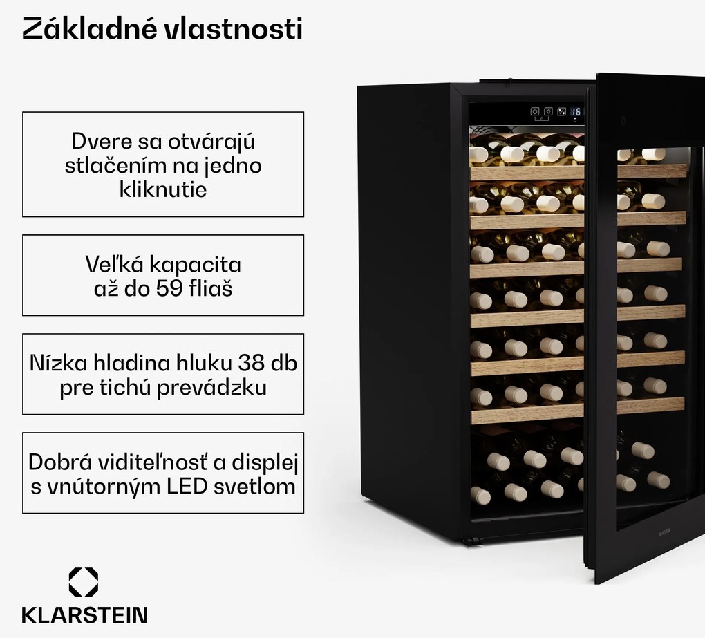 Klarstein Rhone 59 Uno chladnička na víno, 59 fliaš, LED ovládanie, push-to-open, tichá