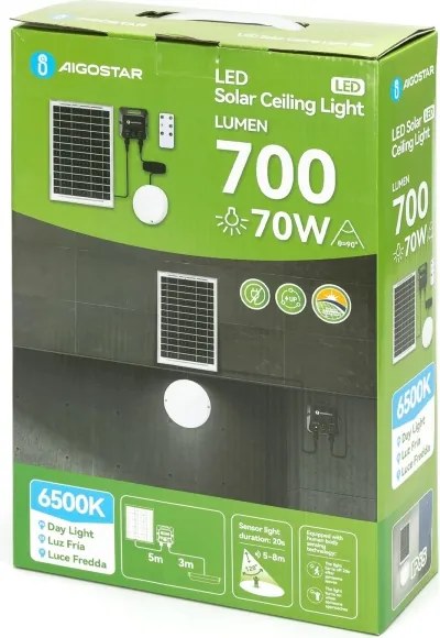 Aigostar - LED solárne stropné svietidlo so senzorom LED/3,7V 6000 mAh IP65 + DO