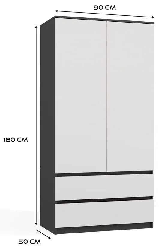 Šatní skříň Malwa SS-90 cm antracit/bílá