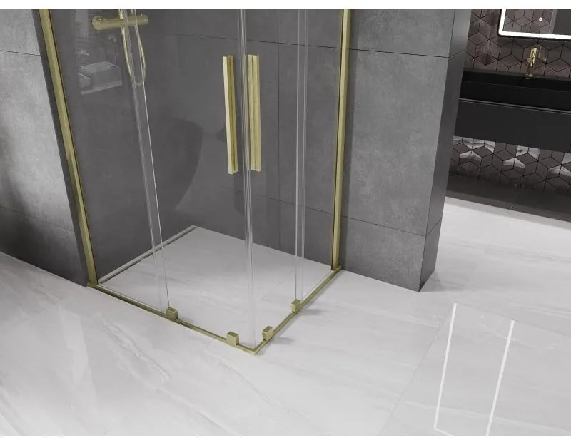 Mexen Velar Duo, sprchový kút s posuvnými dverami 100(dvere) x 90(dvere) cm, 8mm číre sklo, zlatý matný profil, 871-100-090-02-55