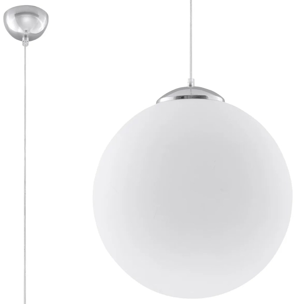 Závesné svietidlo Ugo, 1x biele sklenené tienidlo, (fi 30 cm), ch