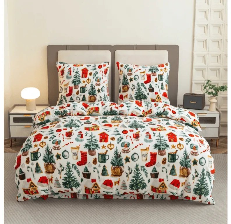 Sada mikroplyšových obliečok FESTIVE MAGIC biele + obliečka mikroplyš SOFT 90x200 cm biela, jednolôžko